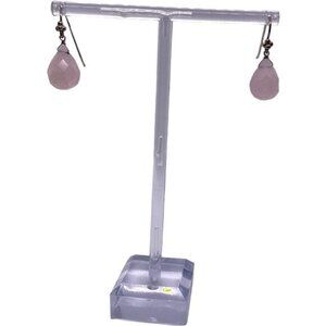 Elegant Teardrop Pink Rose Quartz Colored Dangle Earrings With Silver Hooks